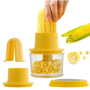 4-in-1 Cob Corn Stripper, Peeler, Grater & Measuring Bowl Corn Kernel Cutter